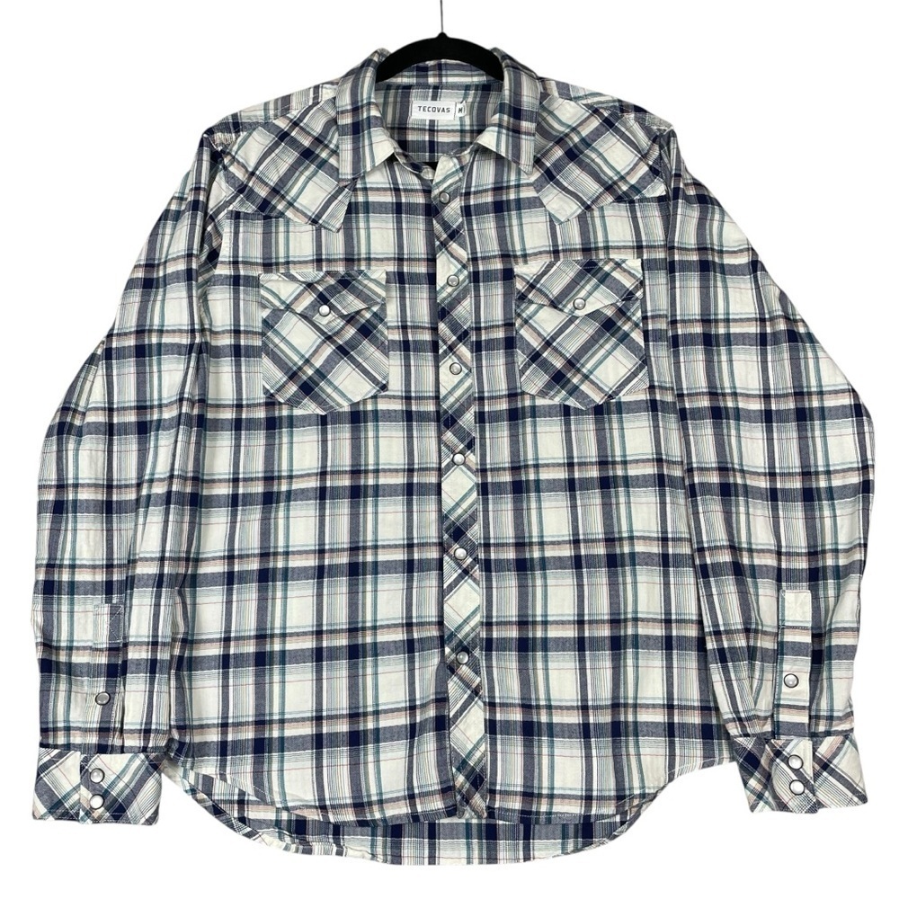 Tecovas Brushed Cotton Pearl Snap Button Up Multi Plaid Casual Western Shirt - M